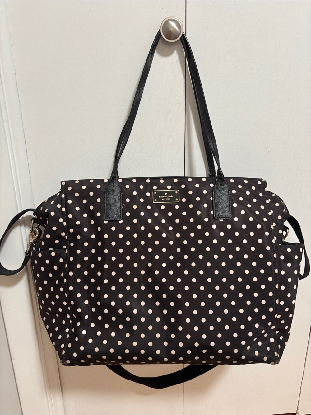 kate spade Black and Cream Polka Dot Baby Bag